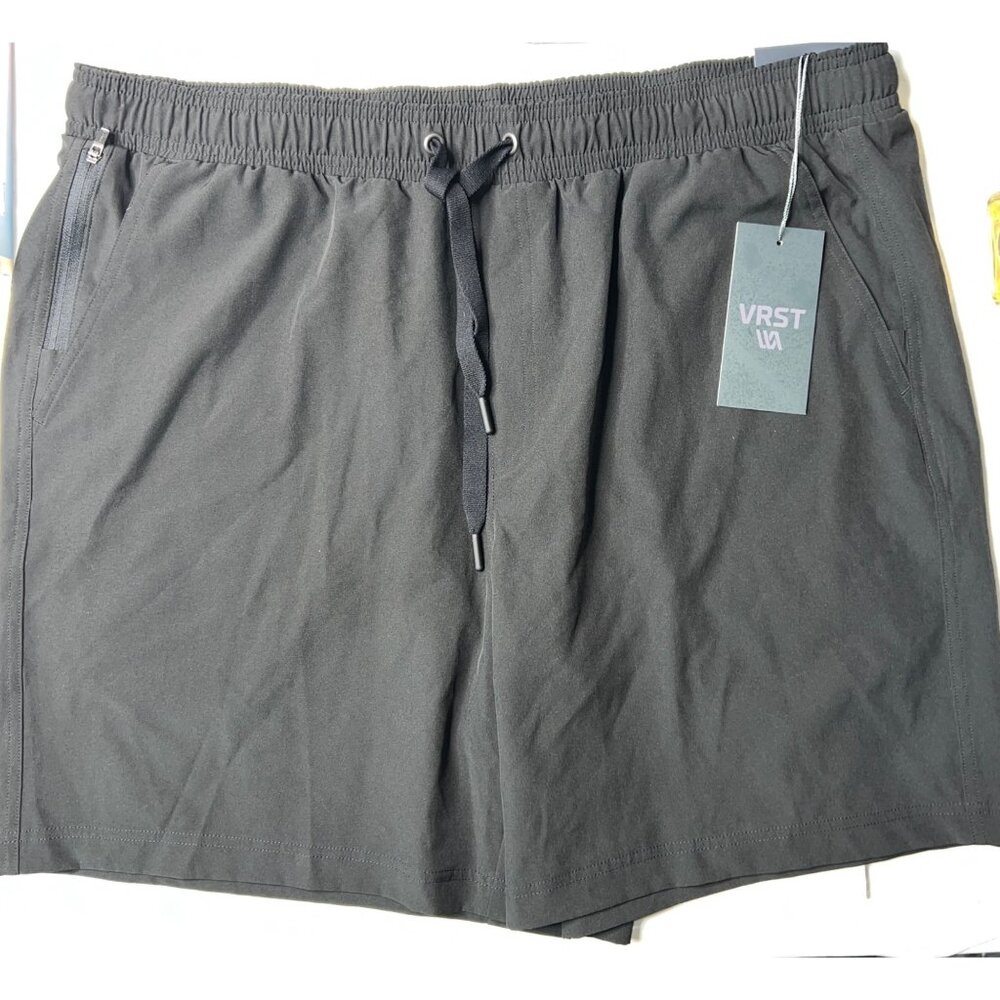 Vrst Black Athletic Shorts Elastic Waist Zip Pocket Boxer Lining XL MSRP $55